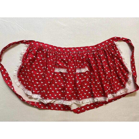 Christmas Kitchen Apron Red Geese Print Vintage Full Wrap - Picture 2 of 5